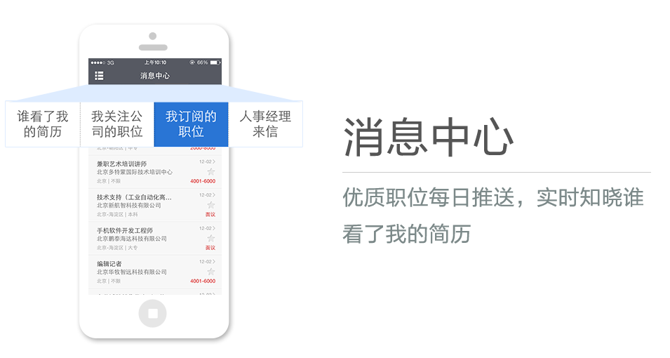 優(yōu)質(zhì)職位每日推送，實時知曉誰看了我的簡歷